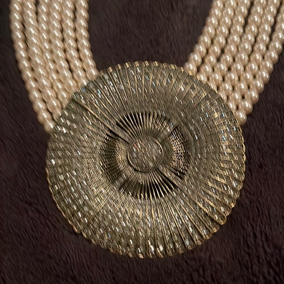 HEIDI DAUS 6 STRAND PEARL & CLEAR CRYSTAL BELGIUM DISK DECO NECKLACE/CHOKER - Picture 3 of 8